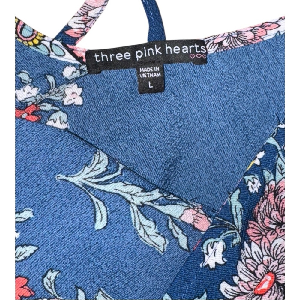 Three Pink Hearts Floral Romper Size Large Boho Resort Style Tie Back Lined - Picture 4 of 6